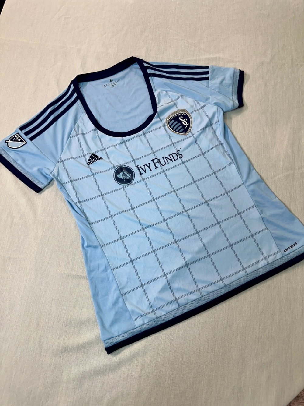 ADIDAS MLS Kansas City Sporting KC  Lt Blue Home Replica Jersey Womens XL 2015